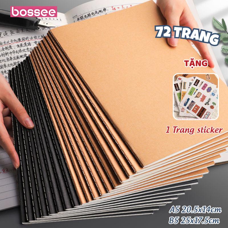  Set 5 Sổ khâu gáy A5 B5 72 Trang vở học sinh bìa kraft đơn giản màu nâu đen  36 tờ  vở ghi chép giấy kẻ ngang kẻ vuông - Giấy chất lượng cao dày dặn chống lóa cho học sinh sinh viên - SIJIN 
