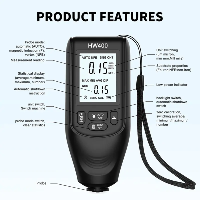 Digital Paint coating thickness gauge tester HW300S HW300PRO Alat ukur Digital ketebalan lapisan cat mobil HW 300S HW 300PRO HW-300S HW-300PRO 2