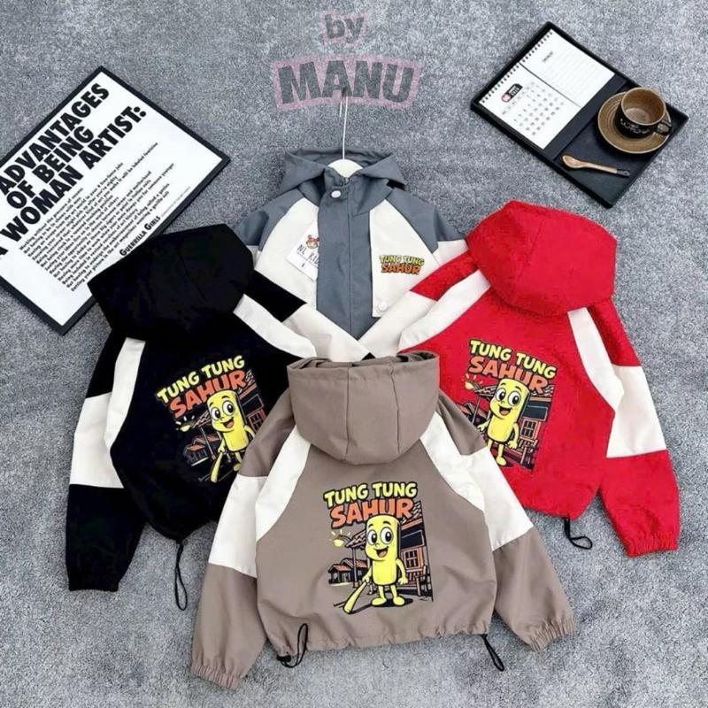  Áo khoác gió cho bé TRAI GÁI  7-35kg  in hình 3D TUNGTUNG SAHUR vải mềm mịn chống nước giữ ấm tốt 