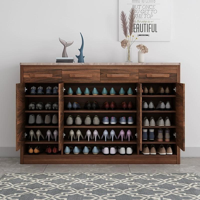 【Pre-order】Walnut colored solid wood large capacity shoe cabinet for home use, outdoor hallway, elevator entrance, marble balcony storage cabinet 1