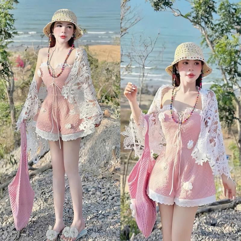 Set jum nữ len thêu cúp ngực kèm hoa from ngắn phối ren có mút kèm khăn choàng xinh xắn thích hợp cho các nàng diện đi chơi đi du lịch.women top