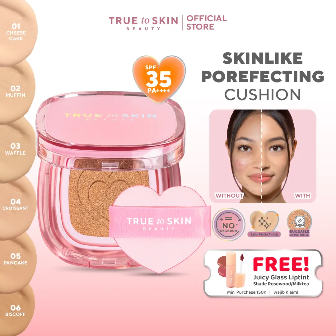True to Skin - Skinlike Porefecting Cushion SPF 35 PA++++ Medium to High Coverage Satin Matte Finish Lightweight Foundation