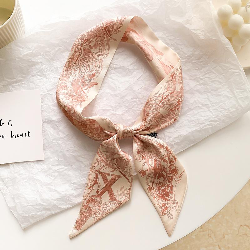 Product Introduction of New Brand Fashion Letter Pattern Women Silk Riband Handle Bags Scarf Small Ribbon Hair Band Headband Scarves & Wraps Hair Ties for girls A-Z 32