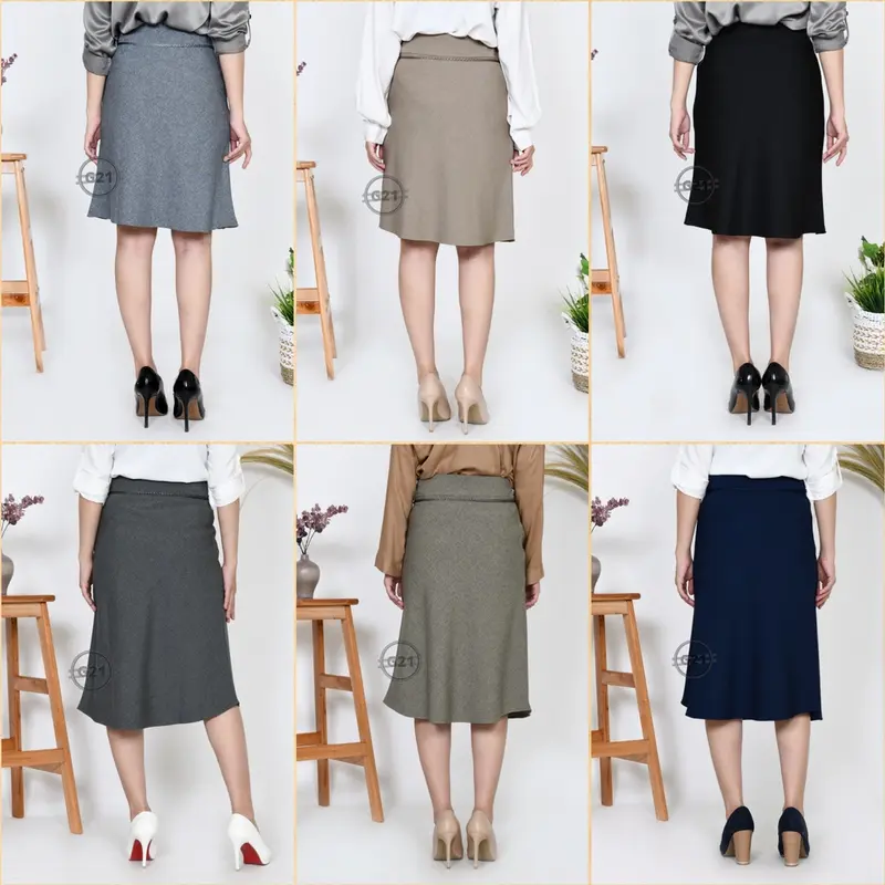 Rok Kerja Kantor Pendek Midi Skirt Model A line 3 4 Dan 7 8 Hitam Polos Wanita Bahan Formal Import High Premium Quality Rok Pendek Hitam A Line Model Payung Bahan Kantor Formal Wanita 4