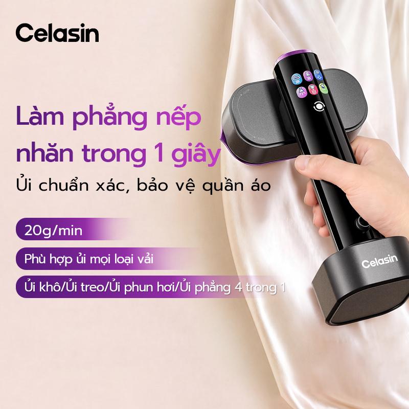 Celasin Máy Là Hơi Nước 2 Trong 1 Là Khô Ướt 1300W Nóng Nhanh 15s Phun Hơi Mạnh 20g/phút Đế Gốm Chống Dính Bảo Vệ Quần Áo 190ML 5 Mức Tự Làm Sạch 550g Siêu Nhẹ