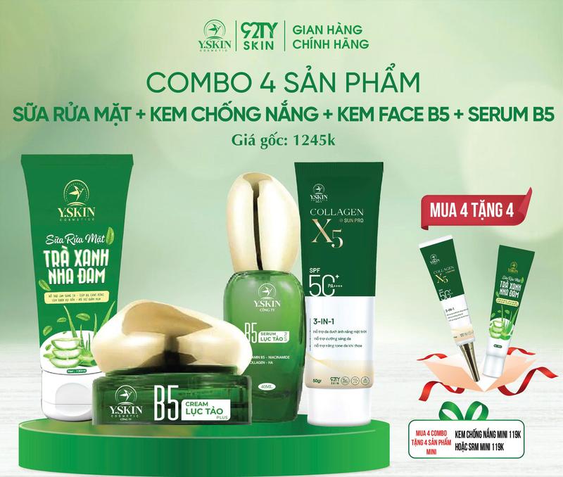   YSKIN  - Combo 4 Sản Phẩm Dưỡng Da gồm  Sữa rửa mặt trà xanh nha đam - Serum B5 lục tảo - Kem B5 lục tảo - KCN Collagen X5   TẶNG SP MINI  