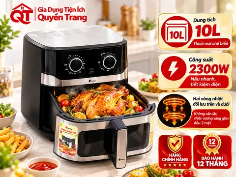 Nồi chiên không dầu 10L YOAKE YK-AF929, Điều khiển cơ, nướng đối lưu, Giỏ chiên chống dính, Công suất 2300W