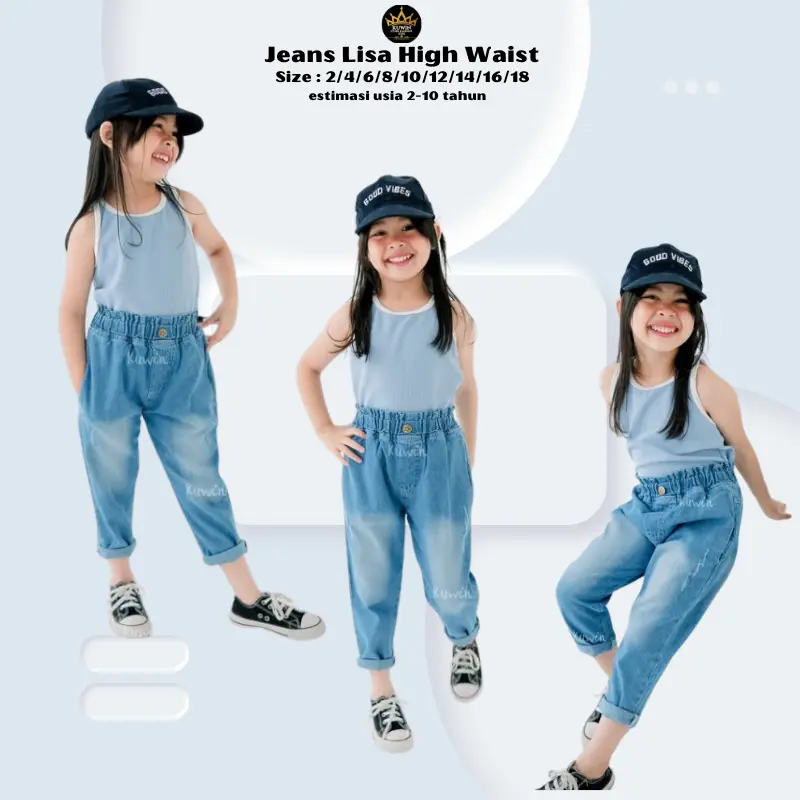 Celana Ripped Jeans Anak Perempuan High Waist Yang Lagi Kekinian Estimasi 2-10 Tahun celana  lepis