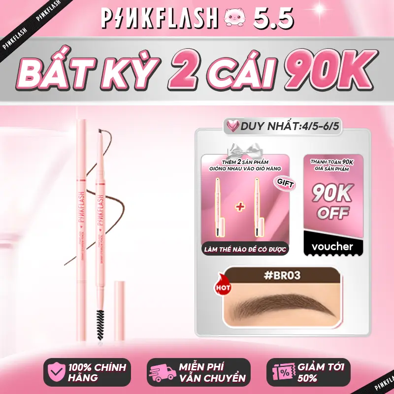 PINKFLASH #SkinnyLine Bút Kẻ Mày Đầu Rút Siêu Mịn 1mm Đầu Ngòi Dẹt Nét Mịn Hai Đầu Không Vón Cục KhôngThấm Nước Lâu Trôi Sắc Tố Cao Chống Gấy Dễ Sử Dụng.0.07g