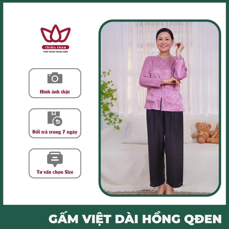 Set Đồ Bộ Mặc Ở Nhà Cho Bà Gấm Lụa Tay Dài Quần Đen Tết 2025 , Chất Liệu Cao Cấp Thoải Mái Tặng Bà Tặng Mẹ - Thiều Thoa Store