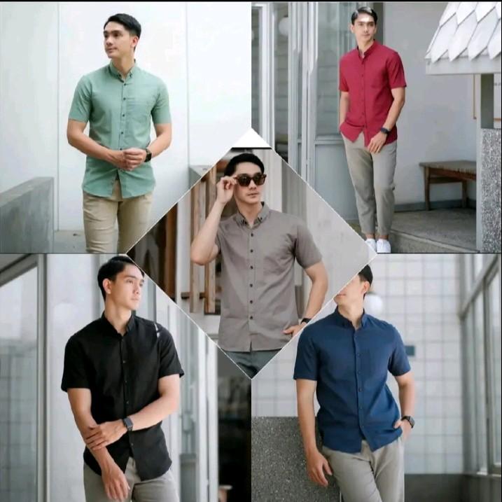 kemeja pria lengan pendek 100ribu 5pcs kemeja polos lengan pendek dewasa slimfit Katun Casual unisex 5