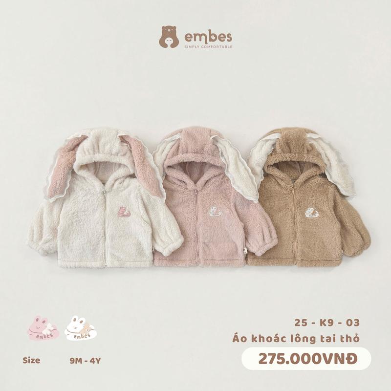  Áo khoác lông tai thỏ cho bé Embes Việt Nam từ 9 tháng - 4 tuổi - 25-K9-03 