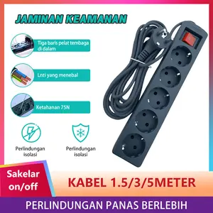 Feelweli Stopkontak Multifungsi 2/3/4/5 Lubang 1.5/3/5 Meter Tembaga Hitam/Krem Soket Strip Daya Rumah Tangga  Steker