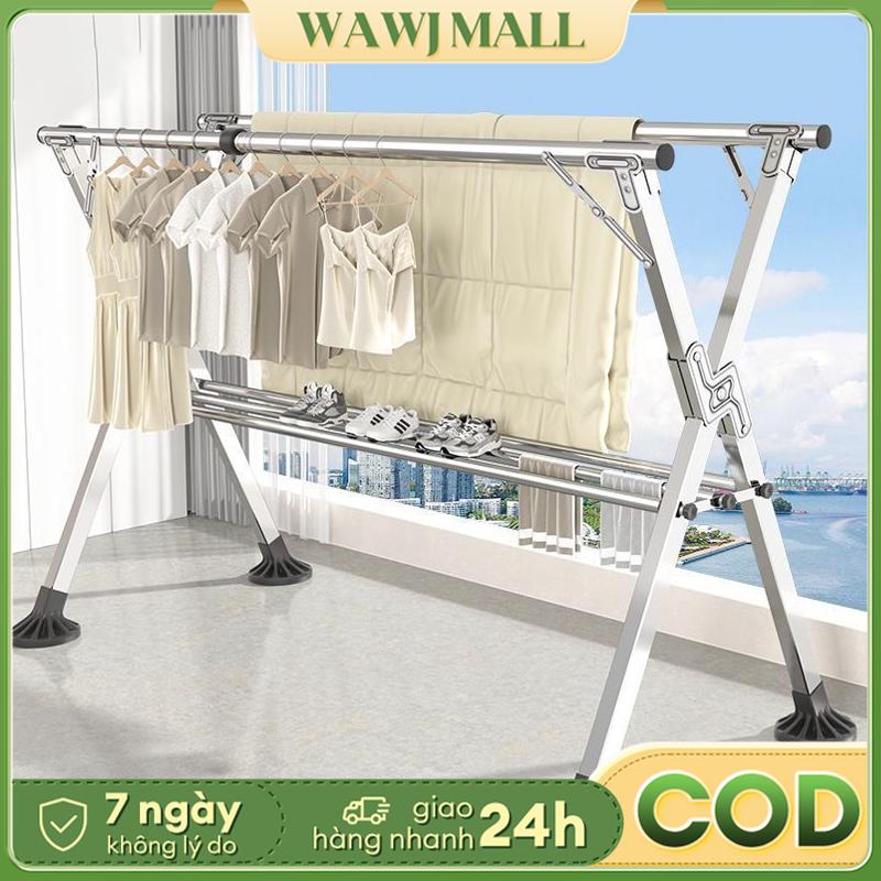 Wawj thông minh xoay 360 độ sào phơi đồ kéo dài Mẫu có kệ giày giá phơi quần áo ban công ngoài trời trong nhà