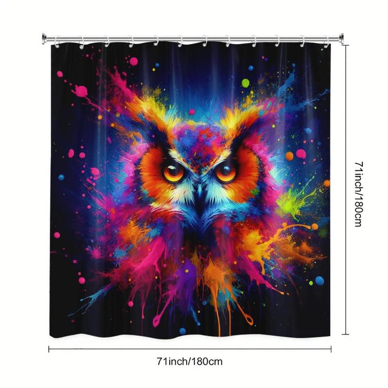 Owl Pattern Bathroom Accessories, 4 Counts/set Including Shower Curtain & Toilet U-shaped Mat & Toilet Lid Cover & Bath Mat, Bathroom Decoration Supplies 4