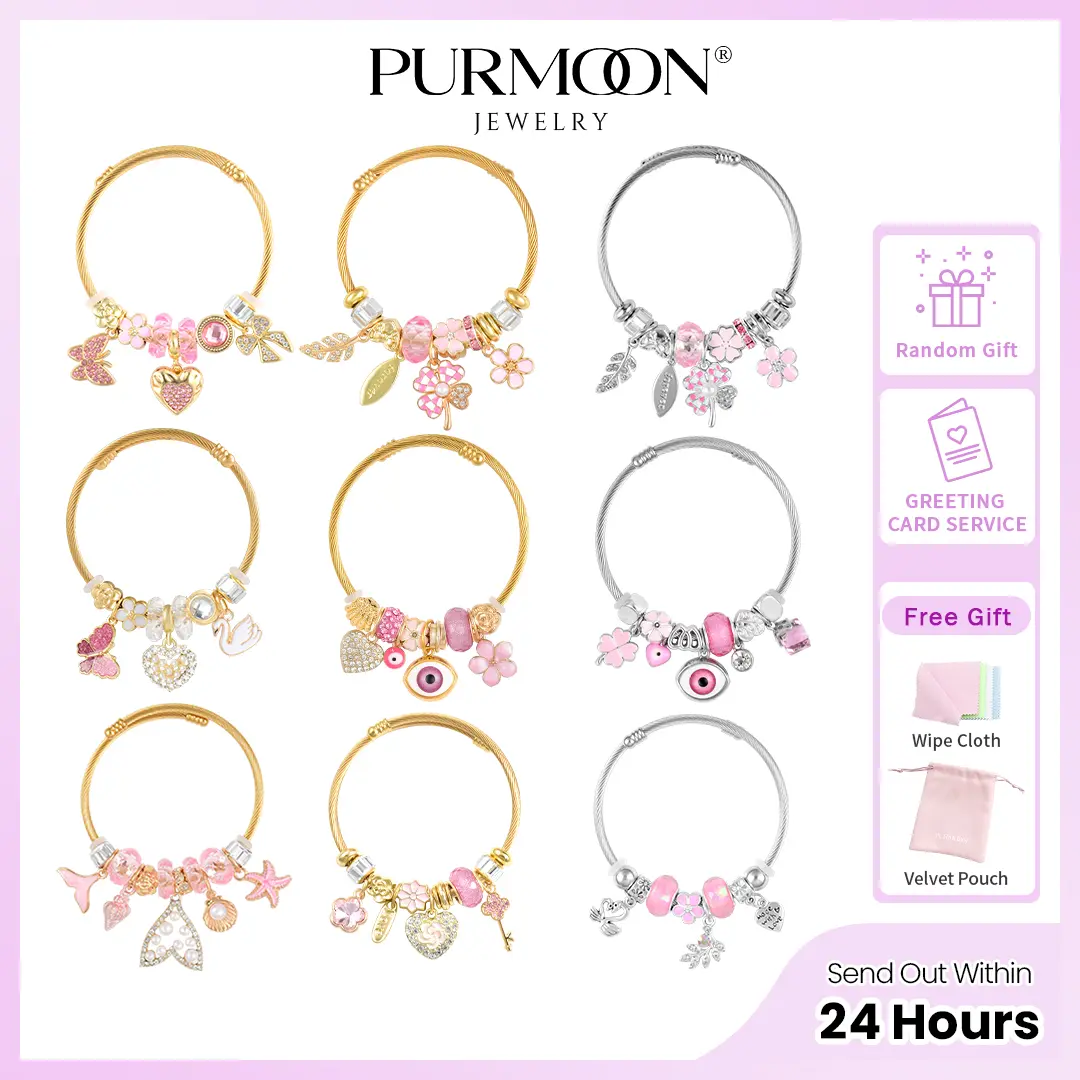 Purmoon Bracelet Lucky Charm Handmade Adjustable Bracelet for Girls Evil Eye Bracelet Gift for Her Valentine's Day Friends Event Gift BJ4 B28 B65 B93 B34