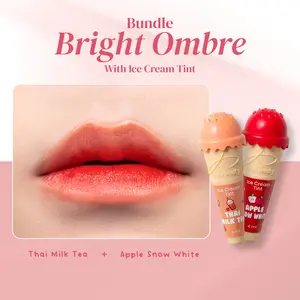 Jessie Beauty Bundle Bright Ombre : Ice Cream Tint (Thai Milk Tea - Apple Snow White) & Glazed Gloss (Tanghulu / Lychee Jelly) Bibir  Liptint