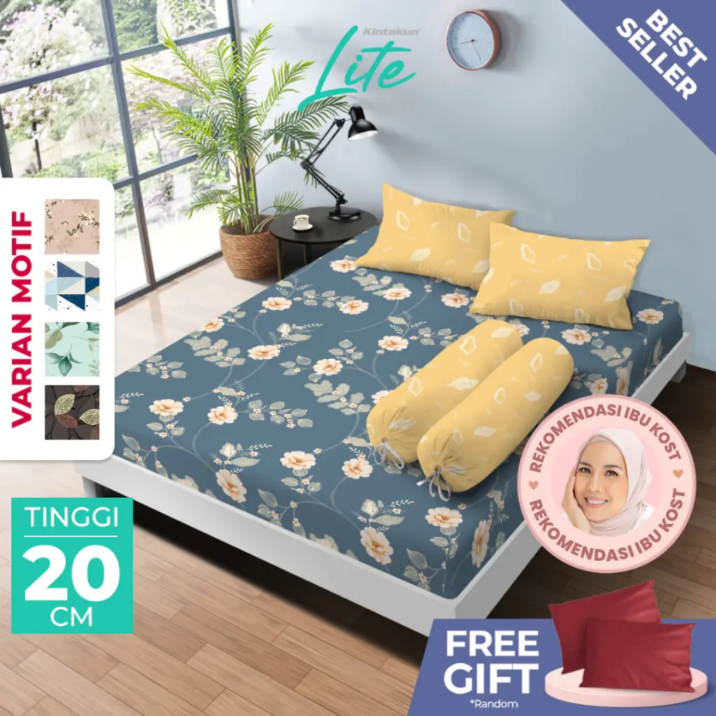 [Best Seller] KINTAKUN Lite Sprei Set King 180 x 200 Varian Kain Microfiber 20 cm [variant]