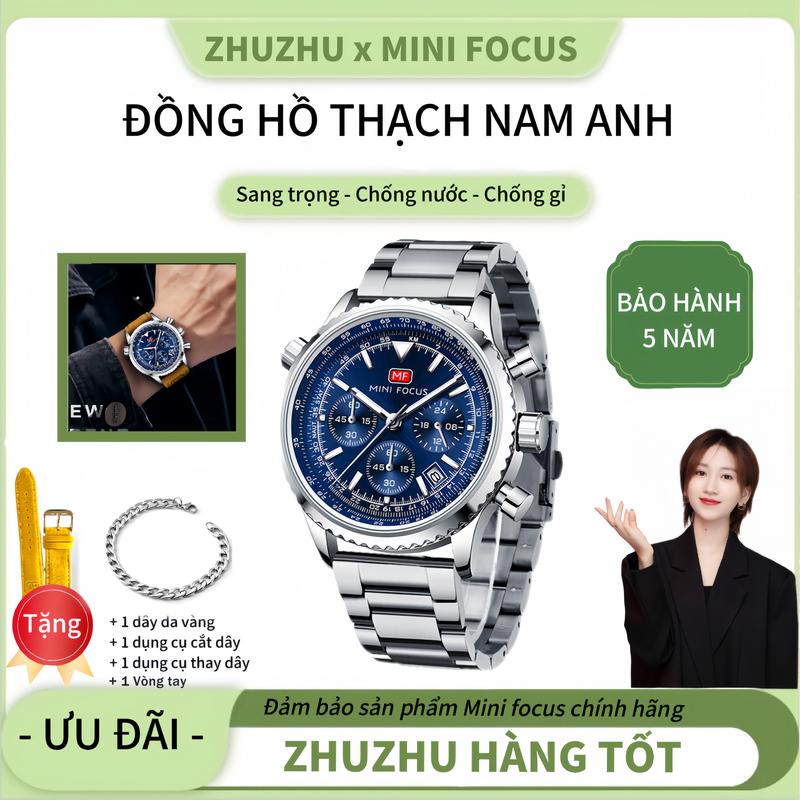 ZhuZhu độc quyền Đồng hồ thạch anh nam MINI FOCUS Đồng hồ bấm giờ tương tự Hiển thị ngày chống nước Đồng hồ dây thép Thời trang và sang trọng [Quà tặng miễn phí] dây đeo da*1,Công cụ thay đổi dòng*1,dụng cụ cắt*1,Vòng tay*1