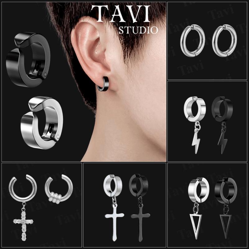 Hoa Tai Square Khuyên Tai Kẹp Màu Bạc Đen Phong Cách HipHop Thời Trang Nam Nữ Unisex Hàn Quốc Tavi Studio bông tai không cần xỏ lỗ 1 chiếc