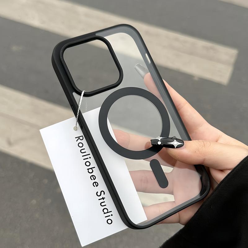 Ốp Sạc Không Dây Từ Tính Acrylic Trong Suốt Lì Cho iPhone 11 15 14 13 12 Pro Xs Max 7 8 Plus Ốp Điện Thoại Di Động Chống Vân Tay Ốp Lưng Bảo Vệ Chống Sốc Ốp Điện Thoại Di Động