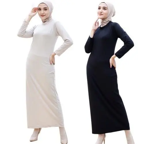 Promo Inner Dress Lengan Panjang / Gamis Manset Lengan Panjang / Dalaman Gamis / Dalaman Gamis Manset Jersy Muslim Hitam Basic Maxi