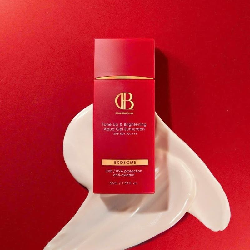 H388: CELLA BEAUTY LAB - Tone Up & Brightening Aqua Gel Sunscreen SPF 50+ PA+++ EXOSOME UVB/UVA 50ml (KCN Đỏ)