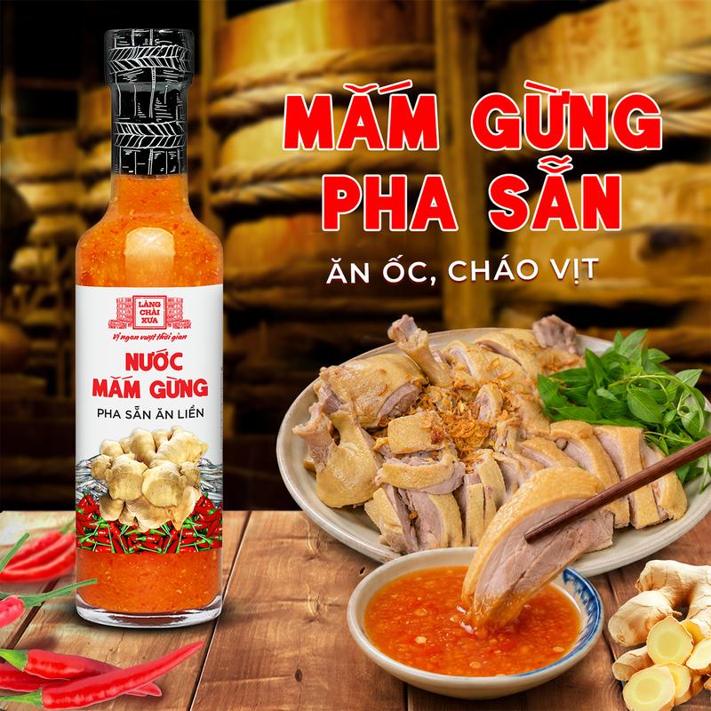 Nước mắm gừng pha sẵn cao cấp Làng Chài Xưa chai thuỷ tinh 300g, nguyên liệu tươi, thơm ngon đặc biệt từ gừng, tỏi, ớt tươi