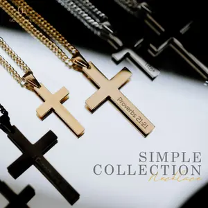 Grateful - Kalung Salib Gold/SILVER/BLACK Simple Premium / NECKLACE CROSS Gold/SILVER/BLACK SIMPLE stainless steel (ANTI KARAT) (SUDAH TERMASUK UKIR) DIUKIR) FREE POUCH