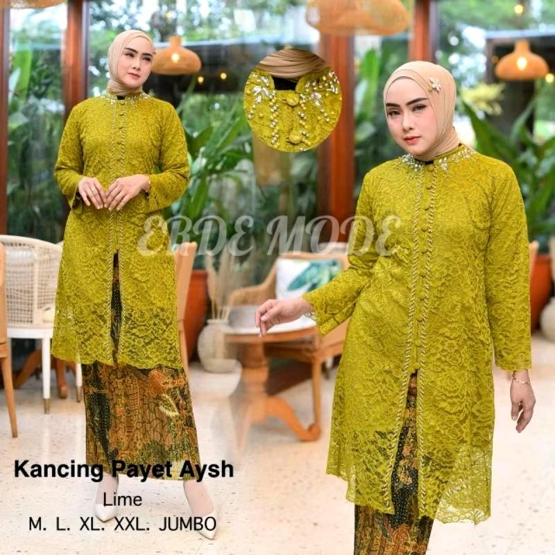 Setelan kebaya kancing brokat jumbo LD 130 mix rok plisket/kebaya tunik moderen 5