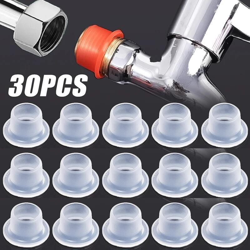 Product Introduction of Miếng đệm niêm phong vòi, 30 miếng, được làm bằng nhựa silicon, với ống cao su xoắn ốc niêm phong, có băng dính gốc, thích hợp cho van và ống góc, phụ kiện đường ống, phích cắm 16