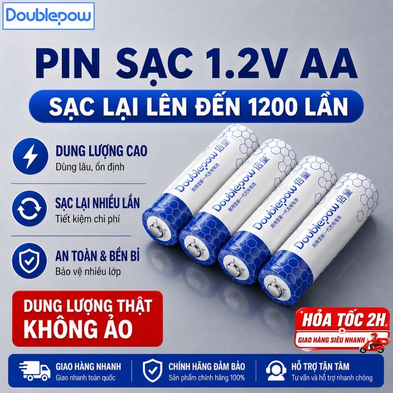 Pin Sạc 1.2V AA1200 mAh/ AA1300 mAh Doublepow Chính Hãng Dung Lượng Cao Dùng…