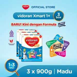 vidoran Xmart 1+ Madu 900gr Susu Formula Pertumbuhan Anak 1-3 Tahun - 3 box (Exp : 07.2027)