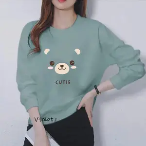 Kaos Atasan Wanita Dewasa Lengan Panjang Motif Cutie Bear Kekinian Kaos Long Sleeve Crewneck Wanita Sablon Cetak Print DTF Baju Sweater