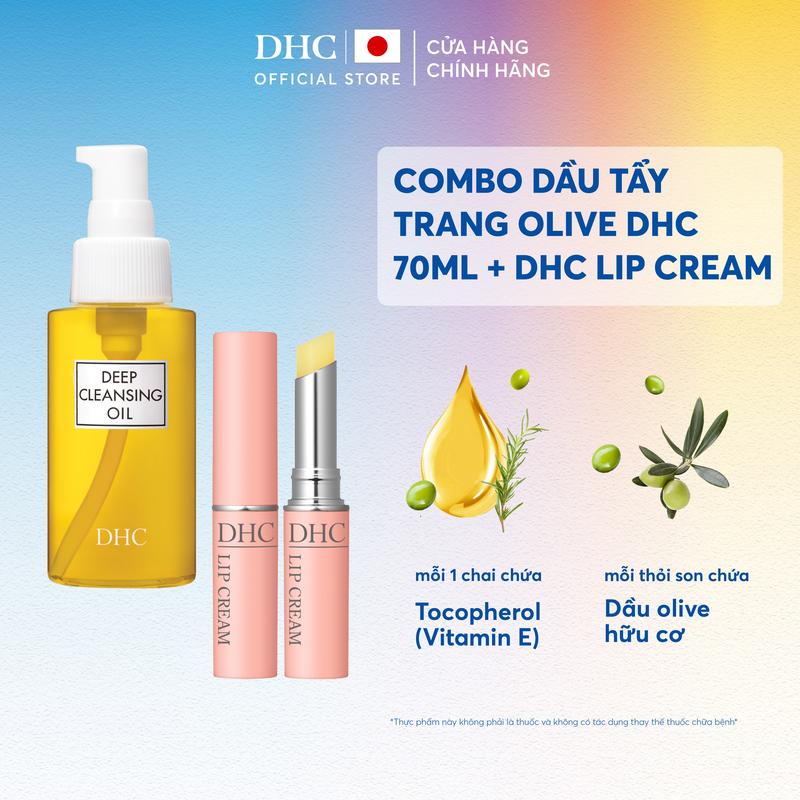 Combo DHC Deep Cleansing Oil + DHC Lip Cream Combo Dưỡng ẩm môi và Làm sạch sâu Dầu tẩy trang Olive 70ml & 1 Son dưỡng môi Lip Cream