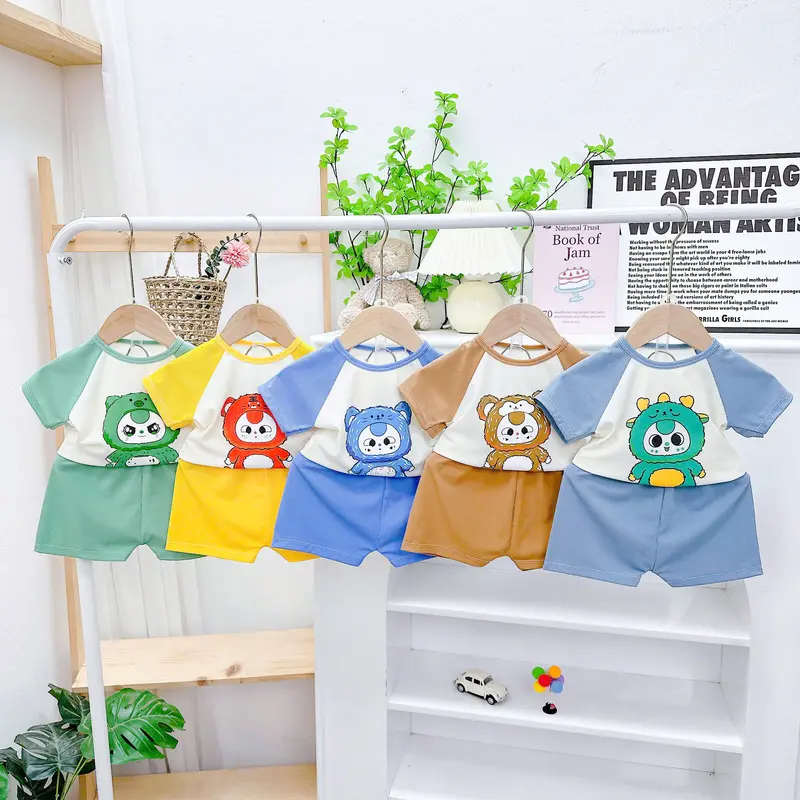 [MS15] SET5 Bộ Cộc Thun Tăm Lạnh  Hình Baby Three  dễ thương,phối quần và tay sang xịn cho bé trai,bé gái từ 5-16 kg 0