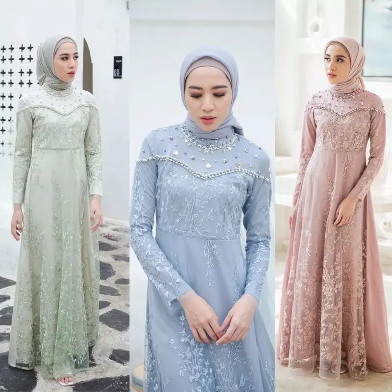 Aneska - Dress Brokat Namira dengan Tille Premium Termurah dan Terlengkapuntuk Kondangan/Pernikahan Muslim Satin Silk Panjang Payet Pesta Gamis