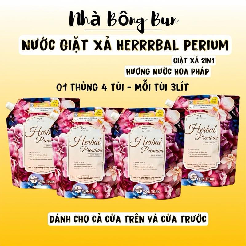 04 Túi Nước Giặt Xả 2IN1 Herbal Premium Hương Nước Hoa - 04 Túi 12 Lít Làm Sạch Kem