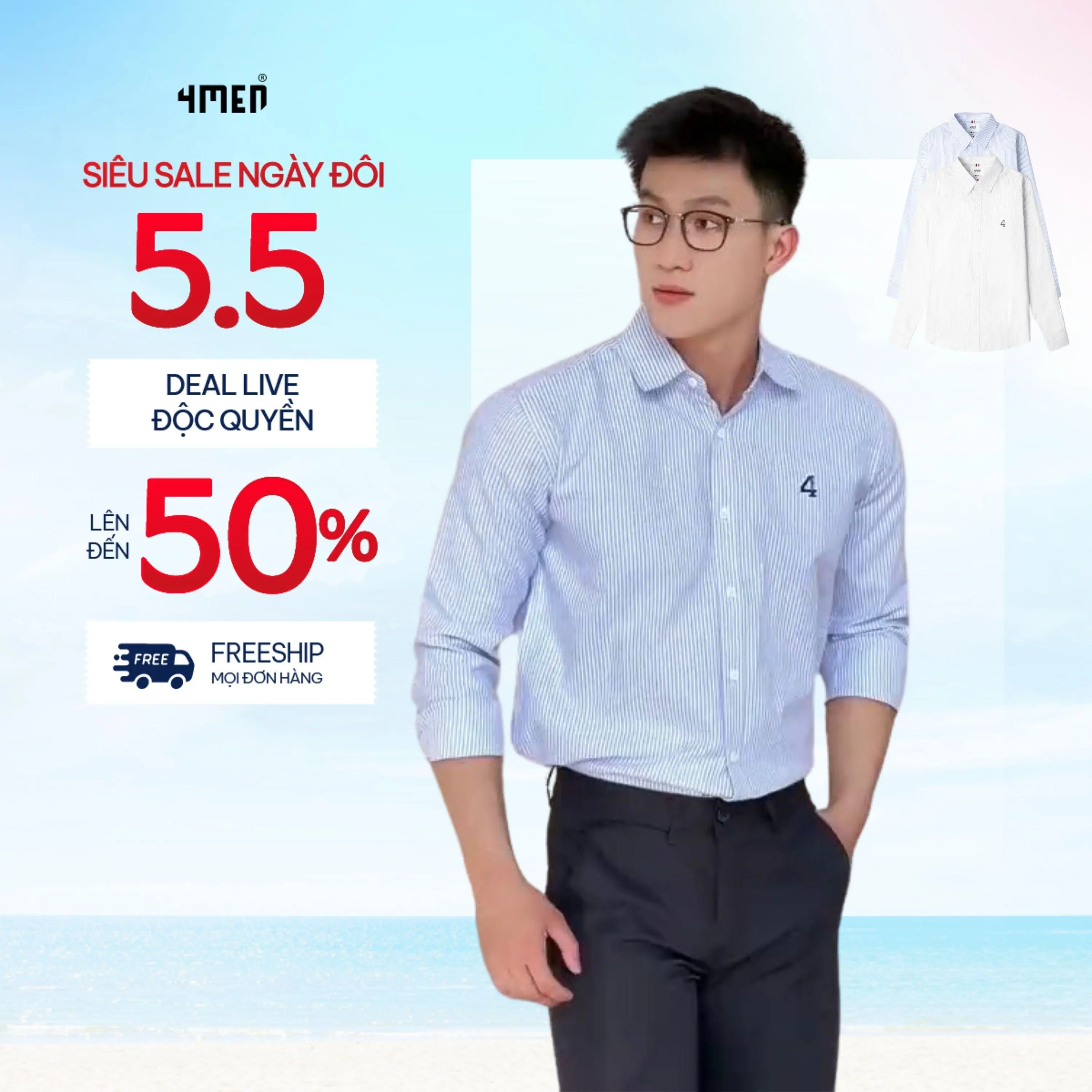 Áo sơ mi nam kẻ sọc 4MEN SM141 chất liệu oxford dày dặn, thêu ngực và phối sọc 3 màu ở đô tinh tế Menswear Cổ Tròn Có Cổ