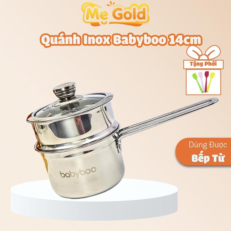 Quánh inox nấu đồ ăn dặm cho bé Babyboo size 14cm chất liệu inox 304 an toàn Kem