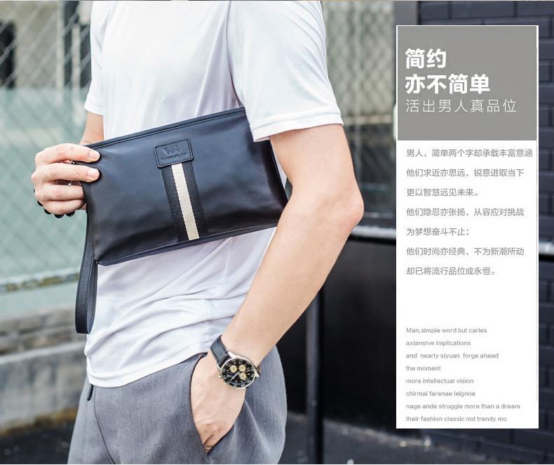 2025 Men's Clutch Bags Genuine Leather Double Layer Large Hand Bag for Male Long Wallets Envelope Bag Zipper Black Brand 2