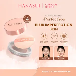 HANASUI Perfect Fit Setting Powder - Bedak Tabur Halus Ringan Natural Coverage Menyerap Minyak Berlebih Mengandung Vitamin E Anti Polusi