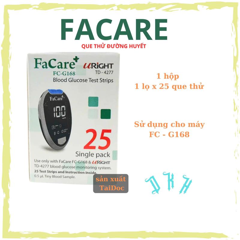 FaCare FC - G168 Que thử đường huyết hộp 25 test que sản xuất TaiDoc