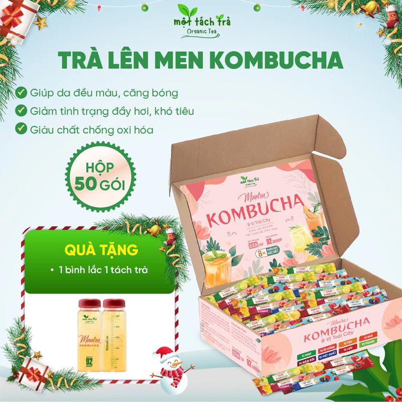   BÁN CHẠY  Hộp 50 Gói Trà Kombucha Giảm Đầy Hơi Nhẹ Bụng Đẹp Da Tăng Sức Đề Kháng  - Tặng BÌNH CHIA VẠCH 