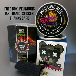 Mailovic Kite Gelasan Matot FUNSTRING Size 022 Klos 1600 Yard Permainan Tarik Jepret Tempel Ulur Tekstur Sasapadi Powerful dengan Box Pelindung Jari dan Sticker