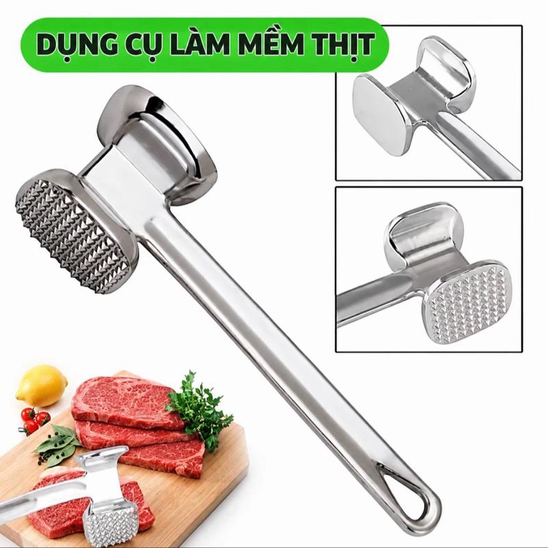 Búa đập thịt, dụng cụ làm mềm thịt, đập gừng tỏi, búa làm mềm thịt 2 đầu chất liệu nhôm size 19cm
