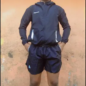 HONORABLE - Stelan Olahraga Jaket Running Pria One Set Hitam