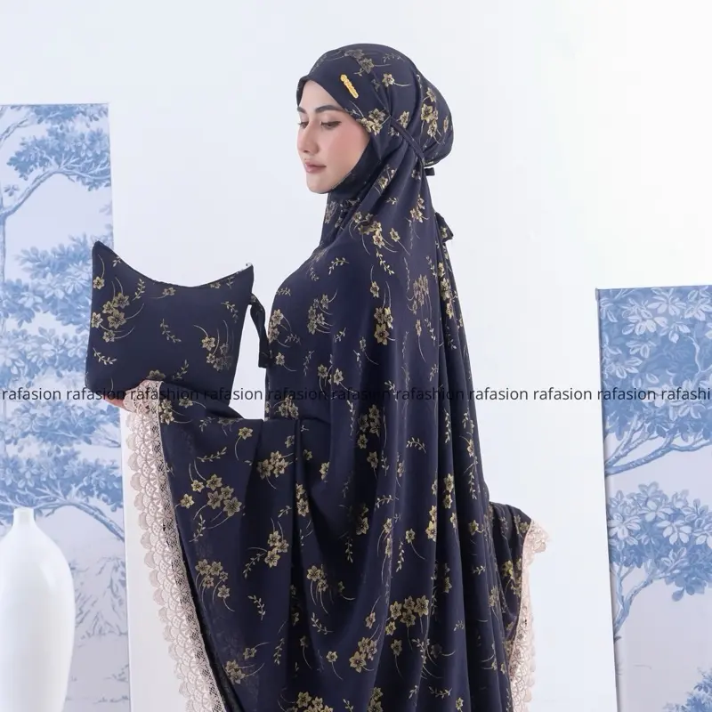 Ra Fashion - Mukena Armina Dewasa Pogy Crinkle Airflow Syar'i Penutup Dagu Motif Bunga Mewah Renda Cantik Panjang Atasan Traveling Beli Lokal Nyaman Lembut 7