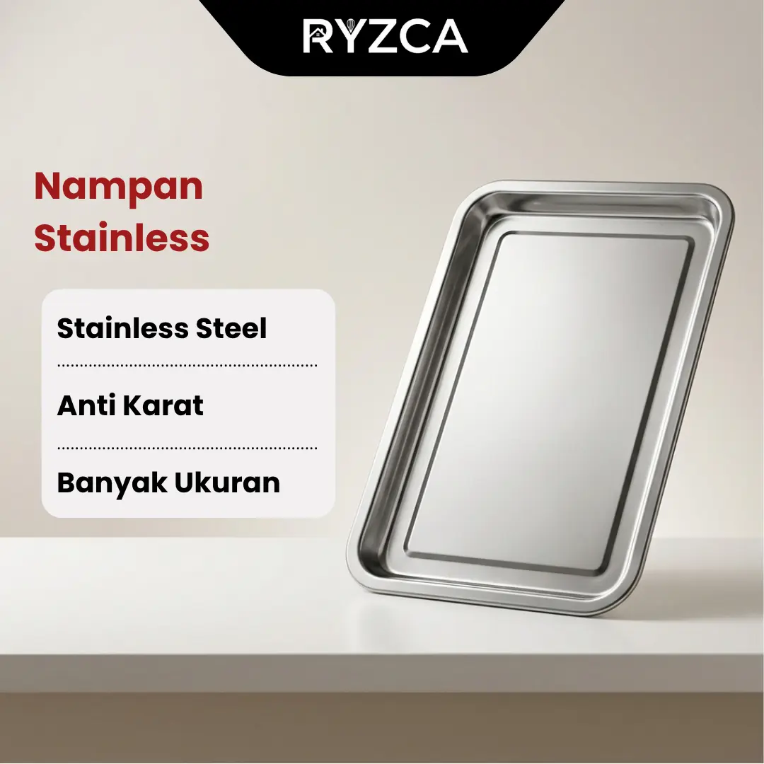 RYZCA Nampan Stainless Steel Baki Stainless Steel Multifungsi MBG Wadah Saji Makanan Stainless Tebal Kuat Nampan Stainless Persegi Tebal Antikarat Loyang Persegi Baking Tray Stainless Steel Nampan SerbagunaClick to Copy