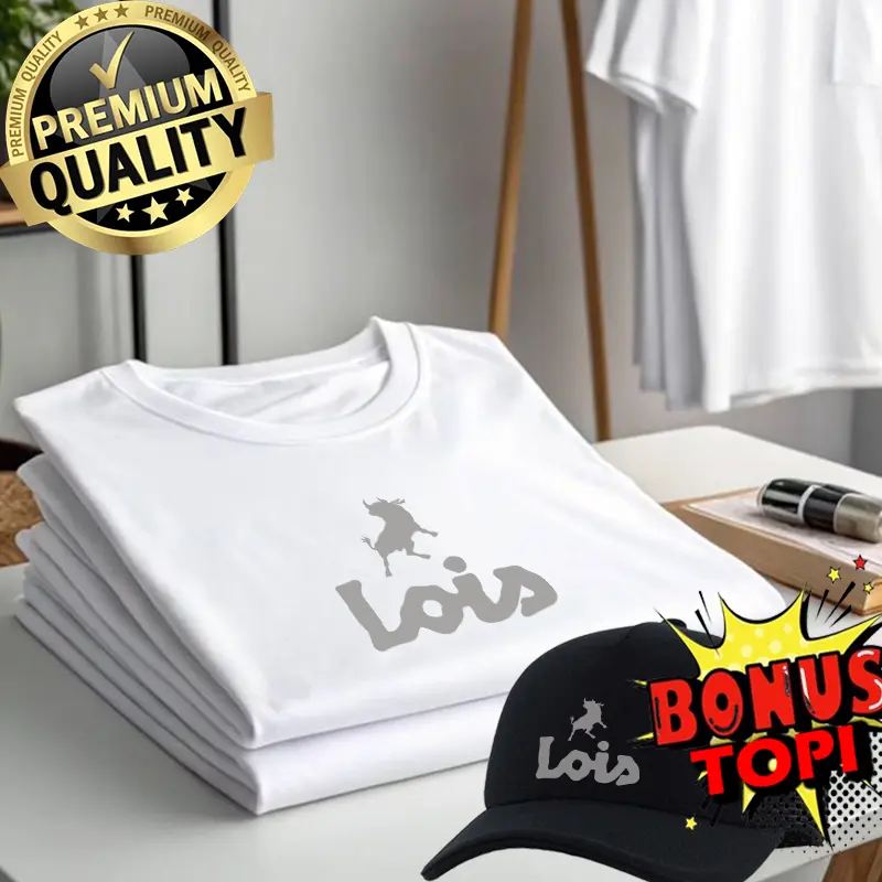 BELI BAJU GRATIS TOPI...!!! Kaos Oblong Pria Dan Wanita Premium | Kaos Oblong  Casual  Cowok Santai Logo Lois teks silver Keren Bahan Katun Combed Lengan pendek Distro Kain Nyaman Lembut